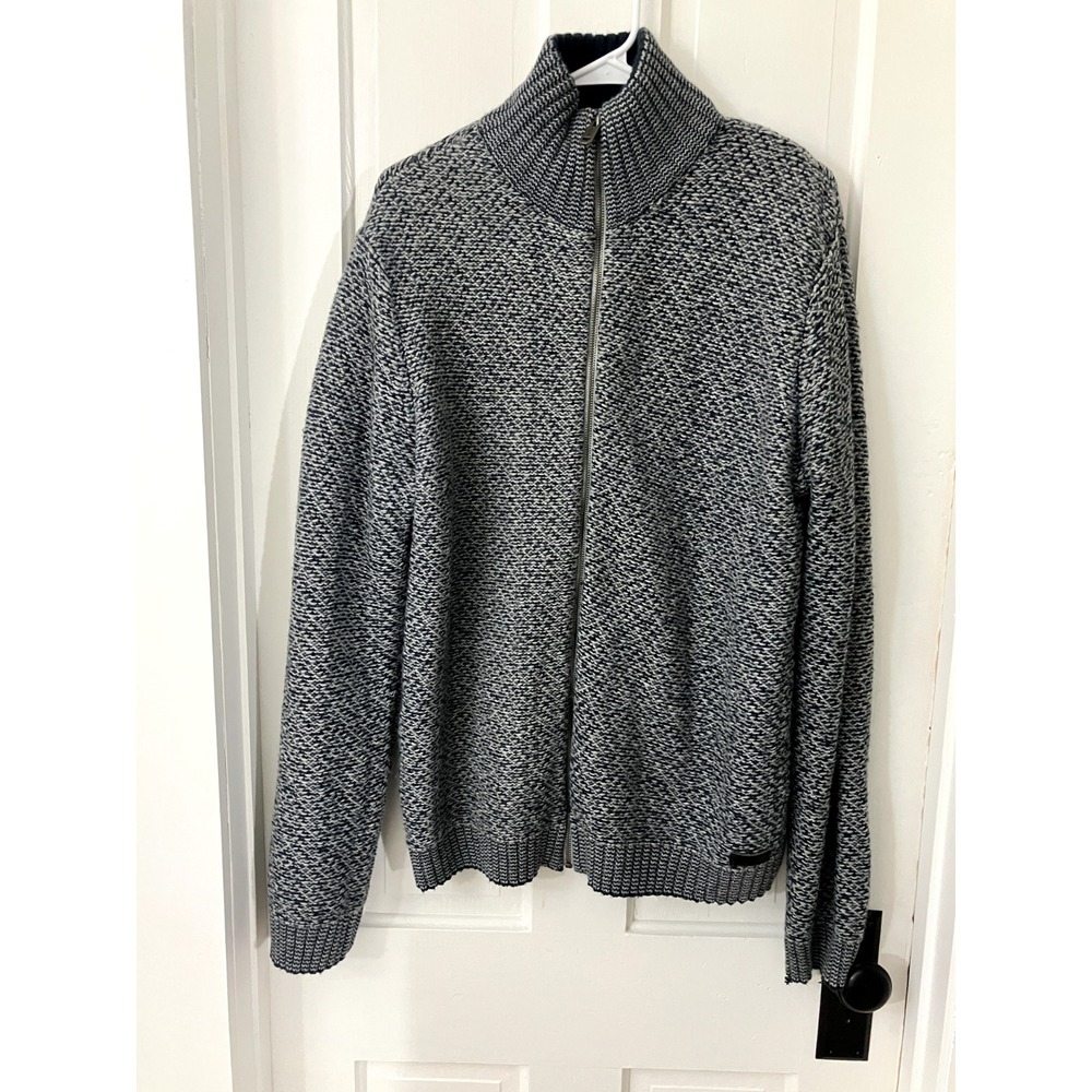 Esprit Full Zip Cardigan Sweater Men's‎ L Chunk Knit Grey/Blue Academia Preppy